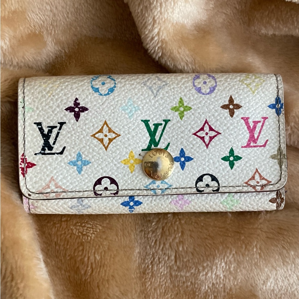 Louis Vuitton white multicolor monogram print key holder